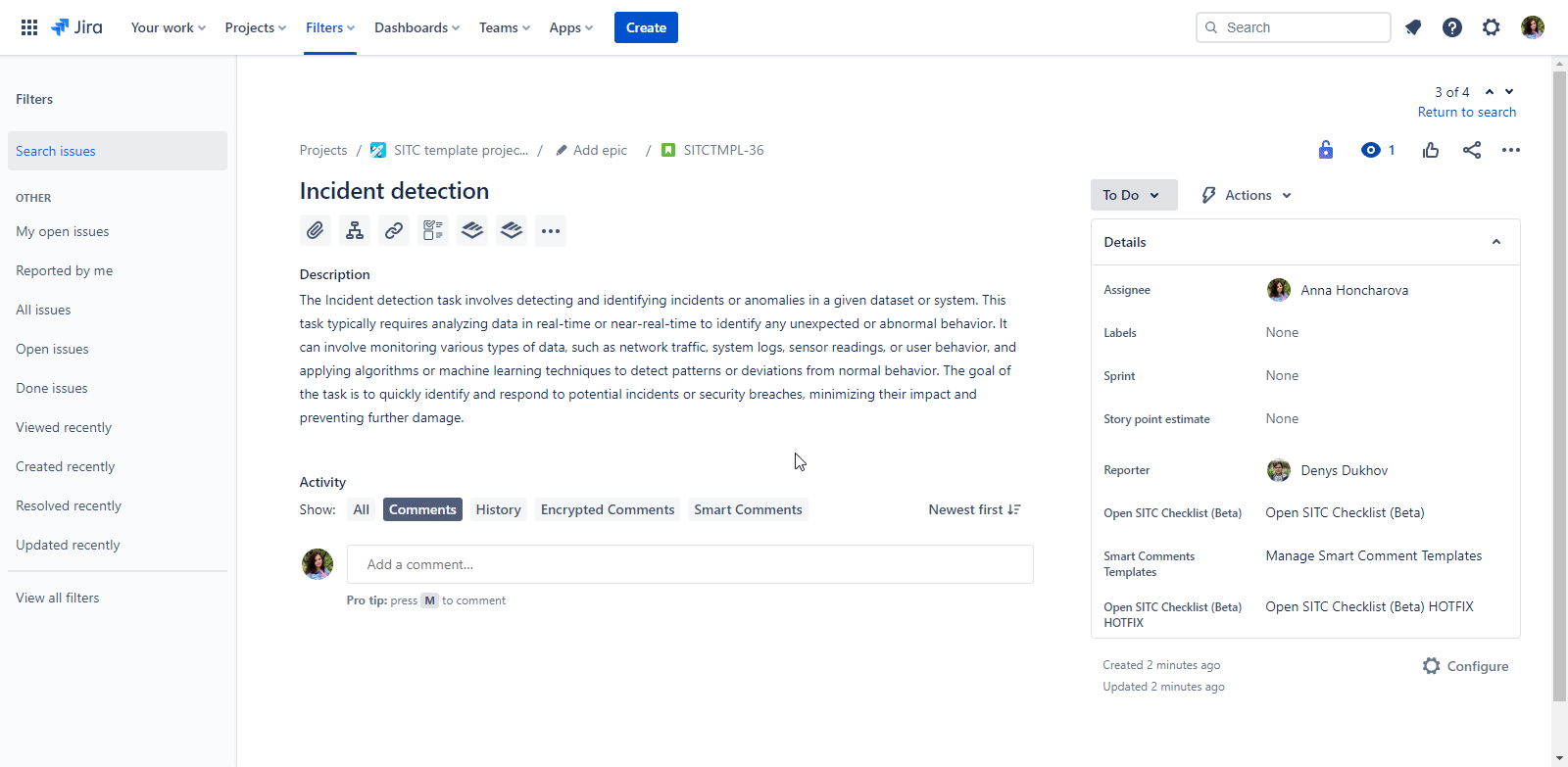 Moved the 'SITC Checklists' module to the main screen of the Jira Issue View page.gif