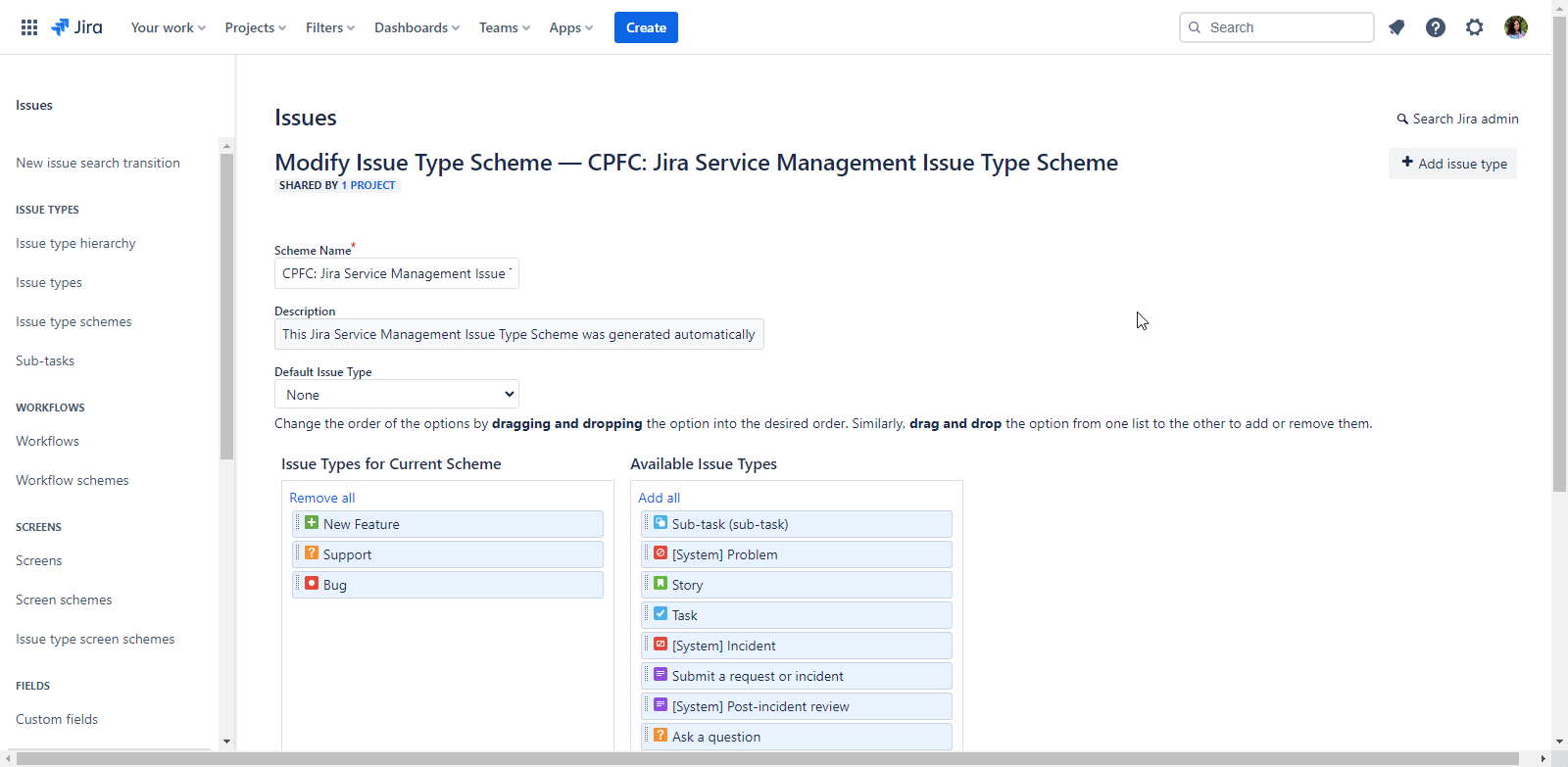 In the ‘Available Issue Types’ select the ‘Spam’ issue and move it to the ‘Issue Types for Current Scheme’ column..gif